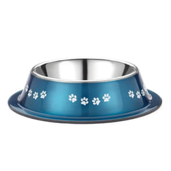 500ml Dog Cat Pet Bowl Blue Stainless Steel Non Spill Dish