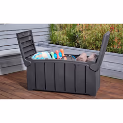Strata 322L Heavy Duty Garden Storage Box / Seat, Lockable Trunk Grey