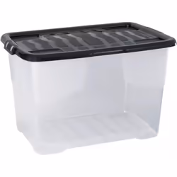 Strata 5 x 65 Litres Curve Plastic Stackable Storage Box & Lid Clear/Black Lid