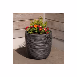 Small Grey Round Planter Amalfi Stone Effect Decorative Pot 35cmx34cm