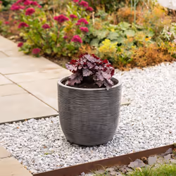 Small Grey Round Planter Amalfi Stone Effect Decorative Pot 35cmx34cm