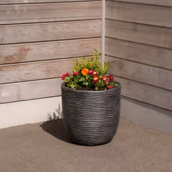 Small Grey Round Planter Amalfi Stone Effect Decorative Pot 35cmx34cm