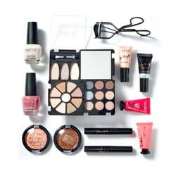 Cosmetic Bag Set - Full Make Up Kit - 14 Mini Essentials for Eyes, Lips, Face & Nails In a Portable Storage Bag - Perfect For Overnight Trips and