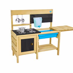 TP Toys Deluxe Wooden Mud Play Kitchen With Refillable Water Butt and Tap 4 Painted Hobs Blackboard Opening Oven Door Suitabl ...