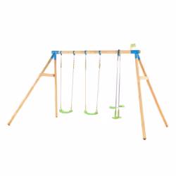TP Toys Woburn Wooden Triple Swing Set With 2 Swings 1 Glide Ride Swing Ages 3 Years+ Colour Green