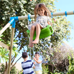 TP Toys Woburn Wooden Triple Swing Set With 2 Swings 1 Glide Ride Swing Ages 3 Years+ Colour Green