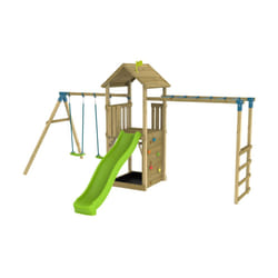TP Skywood Wooden Tower Climbing Frame with Ripple Slide, Monkey Bars & Double Swing Arm - FSC certified