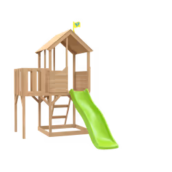 Treehouse Wooden Play Tower, with Wavy Slide & Wooden Balcony - FSC certified