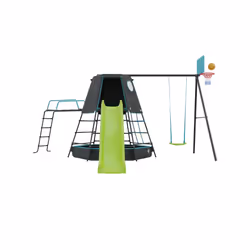 Explorer Metal Climbing Frame Black Edition, Ripple Slide, Swing Arm, Jungle Run & Basketball Hoop