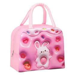 Portable Lunch Bag with Sturdy Handle Cartoon Women Children School Thermal Insulated Lunch Box Tote Food Small Cooler Bag - pink