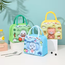 Portable Lunch Bag with Sturdy Handle Cartoon Women Children School Thermal Insulated Lunch Box Tote Food Small Cooler Bag - green