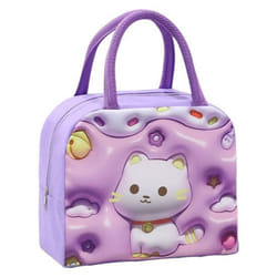 Portable Lunch Bag with Sturdy Handle Cartoon Women Children School Thermal Insulated Lunch Box Tote Food Small Cooler Bag - purple