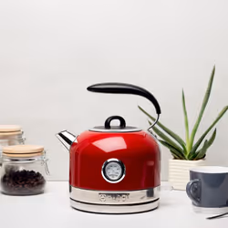 Haden Jersey Red Retro Traditional Kettle 1.5L Cordless - Stainless Steel, 3000W