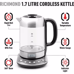 Haden Richmond 1.7L Temperature Control Kettle Glass 3000W 2 Year Guarantee