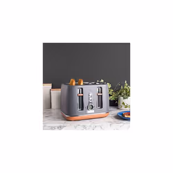 Haden Dorchester Toaster  Modern LCD Display Digital Four Slice Toaster With Wood Effect Finish, Matt Grey CF04