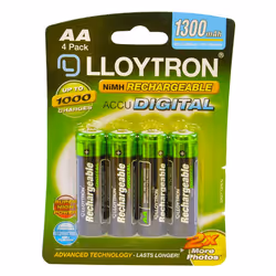 4 Lloytron AA Rechargeable Batteries 1300 mAh NiMH Phone Remote Camera HR6 Accu