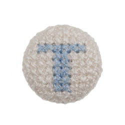 Cross Stitch Alphabet Buttons  Light Blue on Ivory Letter T - each