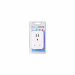 1 WAY PLUG IN ADAPTOR + 2 X USB, 13A FUSED, USB OUTPUT 5V DC, 2100mA MAX, WHITE