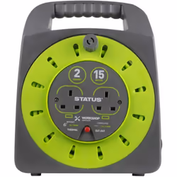 Status 15 m 13 A 2 Socket Outlet Cable Reel - Green/Grey