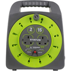 Status 15 m 13 A 2 Socket Outlet Cable Reel - Green/Grey