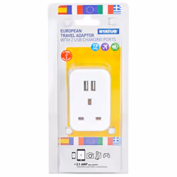 European Plug Through Travel Adaptor with 2 USB Ports - Single Pack