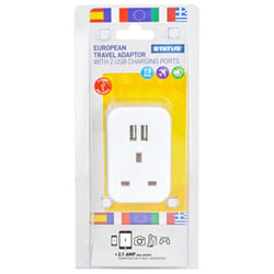 European Plug Through Travel Adaptor with 2 USB Ports - Single Pack