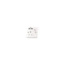 Plug Socket UK | Single Socket with Double USB Plug | White Plastic | 13A Single Switched Wall Socket | S1G13A2USBSWS4