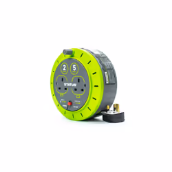 2 Socket Cable Reel | 5m Green Extension Lead | 13A with Thermal Cut Out | Heavy Duty Outdoor Extension Lead | S5M13ACR3