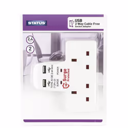 2 Way Socket | 2 USB Port Cable Free Socket | S2W2USBCFS12
