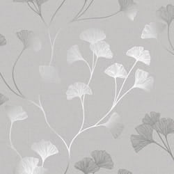 Holden Decor Glistening Ginkgo Grey Silver Wallpaper 12700