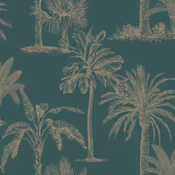 DUTCH WALLCOVERINGS Wallpaper Tropical Trees Teal and Silver Wall Covering