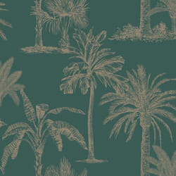 DUTCH WALLCOVERINGS Wallpaper Tropical Trees Teal and Silver Wall Covering