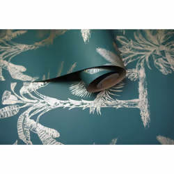 DUTCH WALLCOVERINGS Wallpaper Tropical Trees Teal and Silver Wall Covering