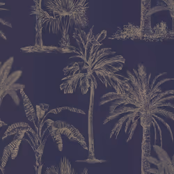 DUTCH WALLCOVERINGS Wallpaper Tropical Trees Navy Blue and Silver Covering
