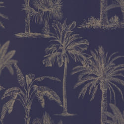 DUTCH WALLCOVERINGS Wallpaper Tropical Trees Navy Blue and Silver Covering