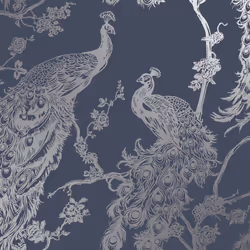 DUTCH WALLCOVERINGS Wallpaper Peacock Decoration Wall Covering Multi Colors - Navy Blue Silver 12960