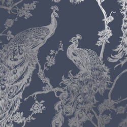 DUTCH WALLCOVERINGS Wallpaper Peacock Decoration Wall Covering Multi Colors - Navy Blue Silver 12960