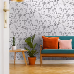 Holden Decor Abstract Faces Black White Wallpaper 12993