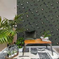 Green Large Leopard Spot Wallpaper Holden Animal Print Black Gold Metallic