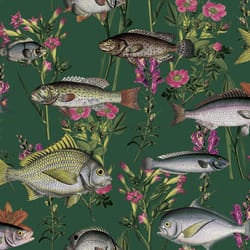 Green Lagoon Wallpaper Holden DÃ©cor Fish Carp Floral Pink Orange