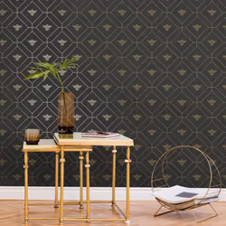 Holden Decor Honeycomb Bee Charcoal Gold Wallpaper 13081