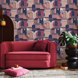 Holden Decor Medina Red Navy Wallpaper 13103
