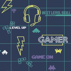 Holden Gamer Boys Navy Neon Yellow Boys Space Invader Paste The Paper Wallpaper