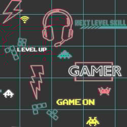 Holden Gamer Boys Black Neon Pink Boys Space Invader Paste The Paper Wallpaper