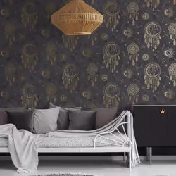 Holden Decor Dreamcatcher Black Gold Wallpaper Stars Constellation Metallic