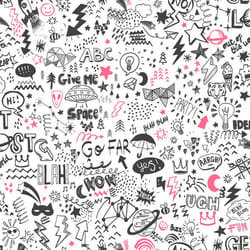 Holden Decor Doodle White Neon Pink Wallpaper 13340