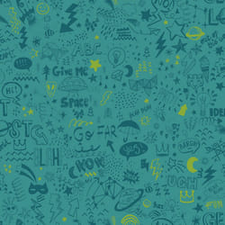 Holden Decor Doodle Teal Neon Yellow Wallpaper 13341