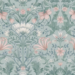 Holden Vintage Floral Soft Teal Vintage Retro Style Art Nouveau Smooth Wallpaper