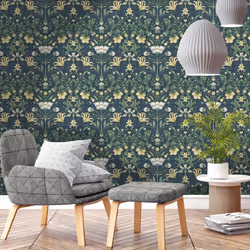 Holden Vintage Floral Navy Vintage Retro Style Art Nouveau Smooth Wallpaper