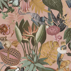 Holden Wonderland Jungle Floral Birds Exotic Blush Multicoloured Wallpaper